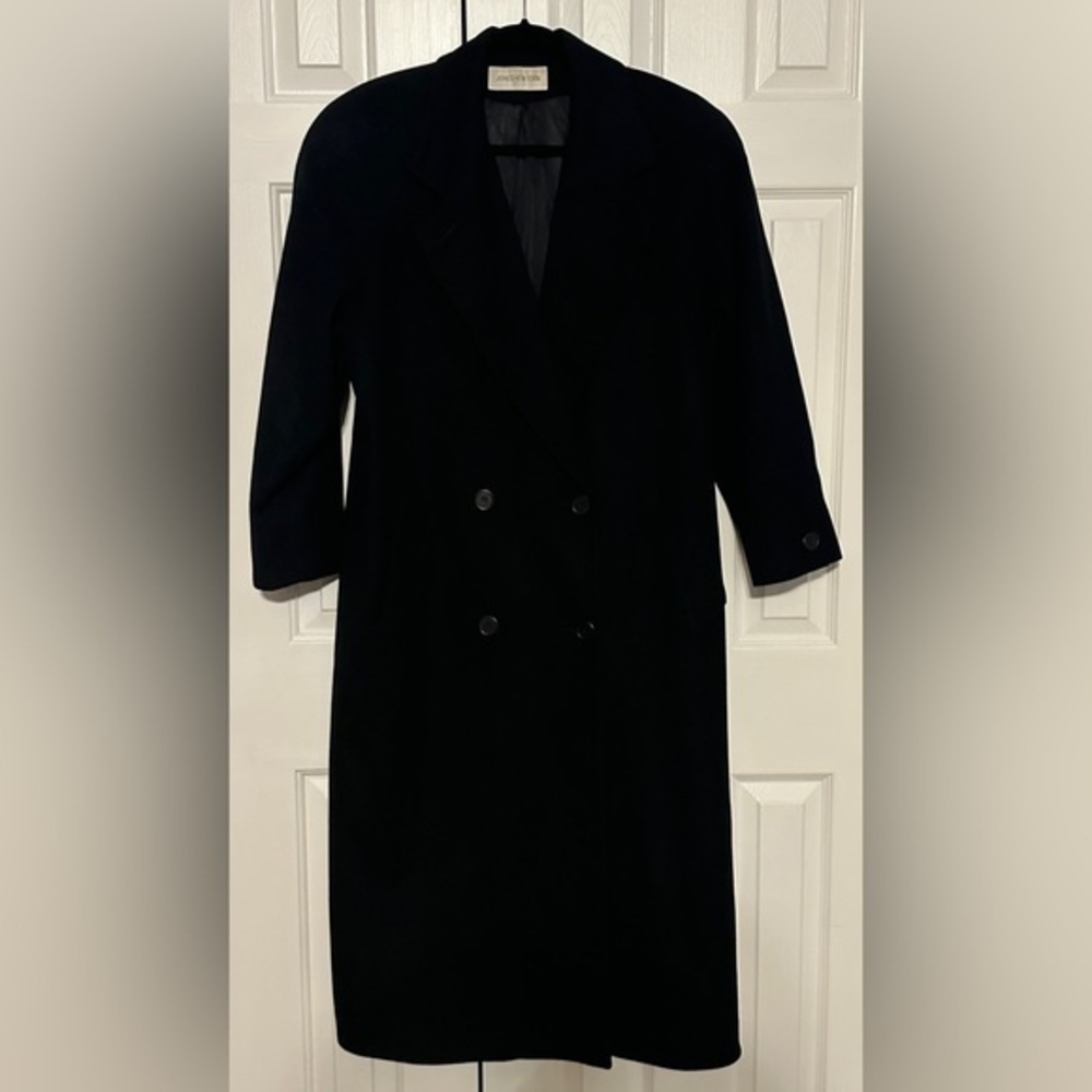 Vintage Jones New York 100% Wool Double-Breasted Long Coat Black Large
